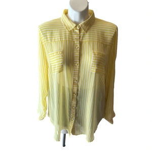 Torrid Long Sleeve Button Down Top Sheer Yellow White Stripes Summer 3X